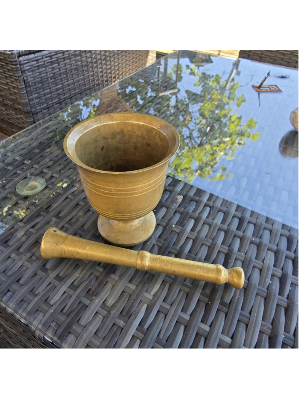 Antique Heavy Brass Mortar & Pestle 3.5” 6.5" Vintage Pharmacy Apothecary